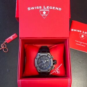 Swiss Legend Men’s Trimix Diver Watch. Black Face, Dial, and Rubber Band. NICE!